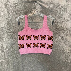 Levis Women Y2K Cropped Crochet Knit Heaven Sweater Tank Girly Pink Butterfly XS